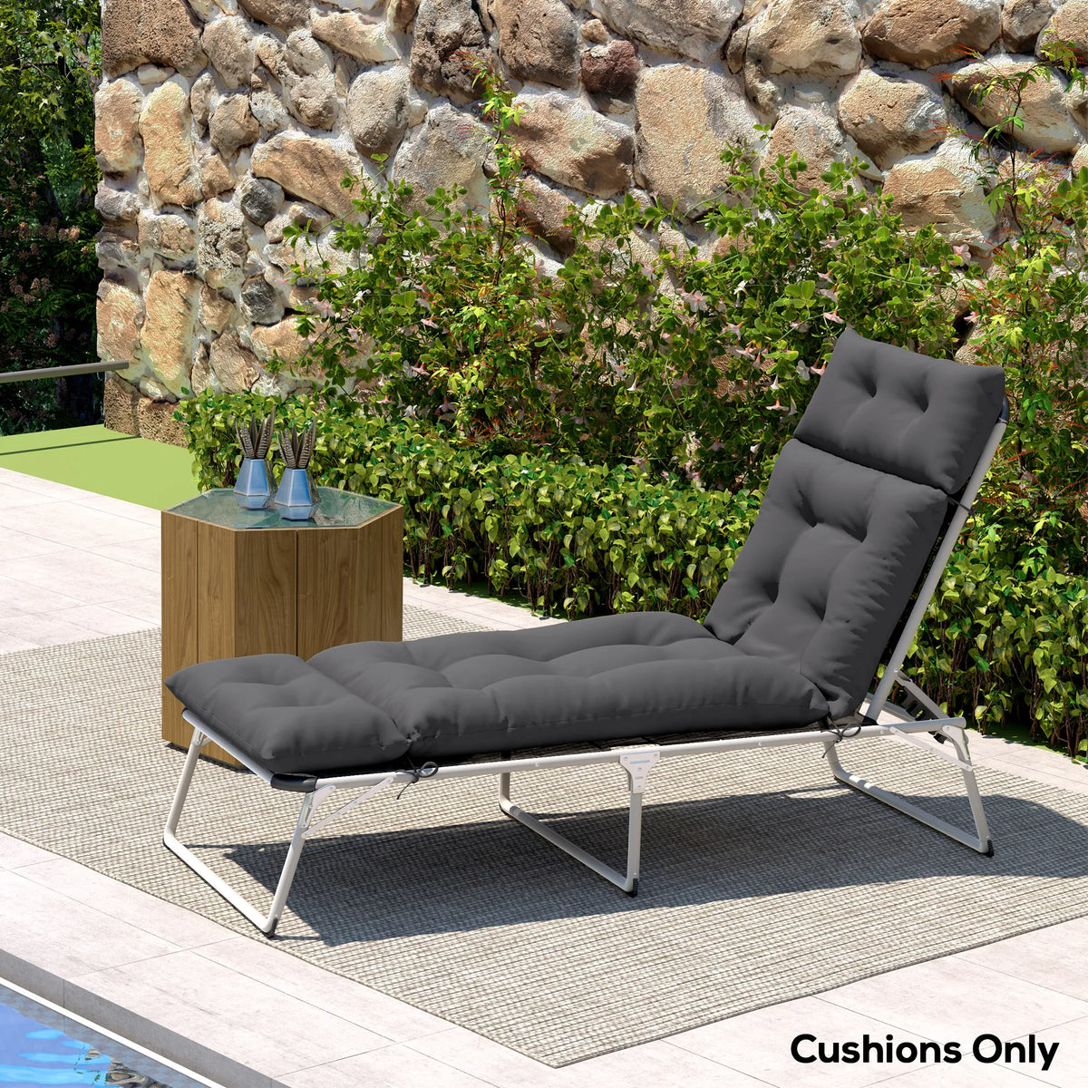 Sun Lounger Cushion Only, Garden Lounge Chair Cushion, 190 x 56 x 10cm, Dark Grey