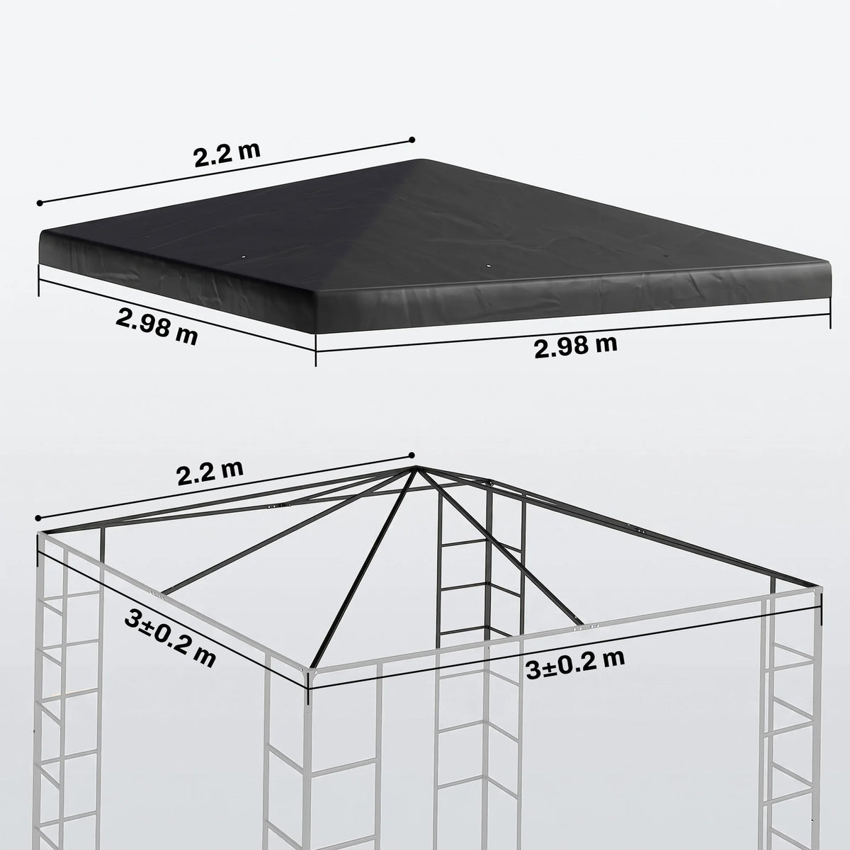 Replacement Gazebo Canopy Cover for 3 x 3m Gazebos, UPF30+, Black