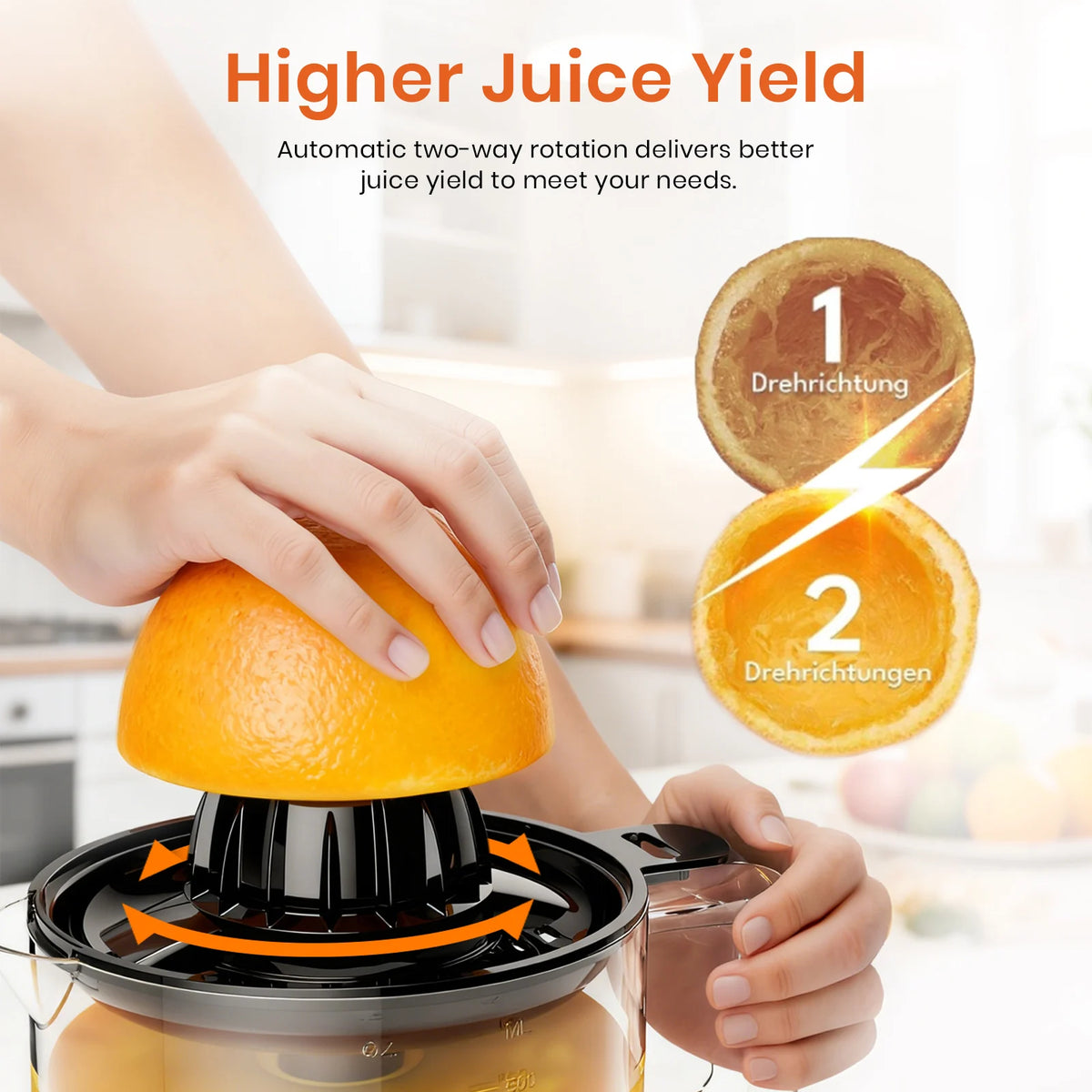 Electric Citrus Juicer 500ml with Two-Way Rotation 30W Motor Detachable Parts and Easy Clean Design for Oranges Lemons and Limes