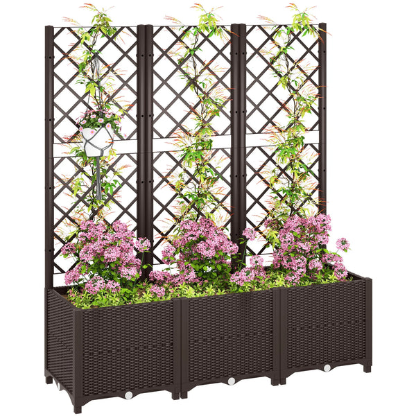 Trellis panel above a raised plastic flower bed