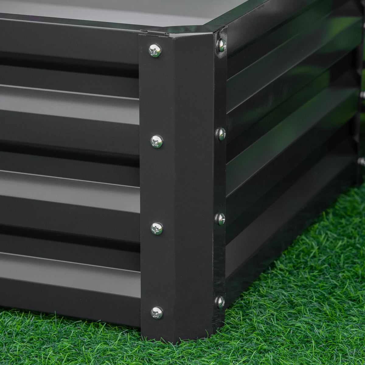Set of 2 Raised Garden Beds Galvanised Steel Planter Boxes Open Bottom Rugged Design Easy Setup Grey