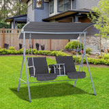 2-Seater Garden Swing Chair with Tilting Canopy, Padded Seats, Middle Tray and Storage Bag