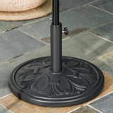 13kg Round Parasol Base HDPE Cement Garden Umbrella Stand Holder Fits 35-48mm Poles Flower Design Black