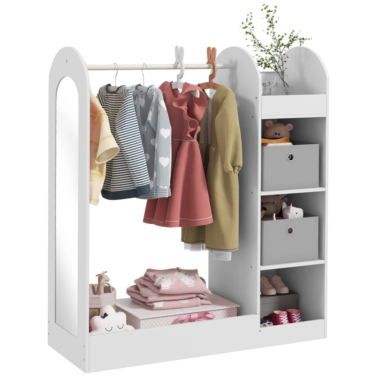 Kids Dress-Up Clothes Rail with Storage Shelf, Boxes and Mirror