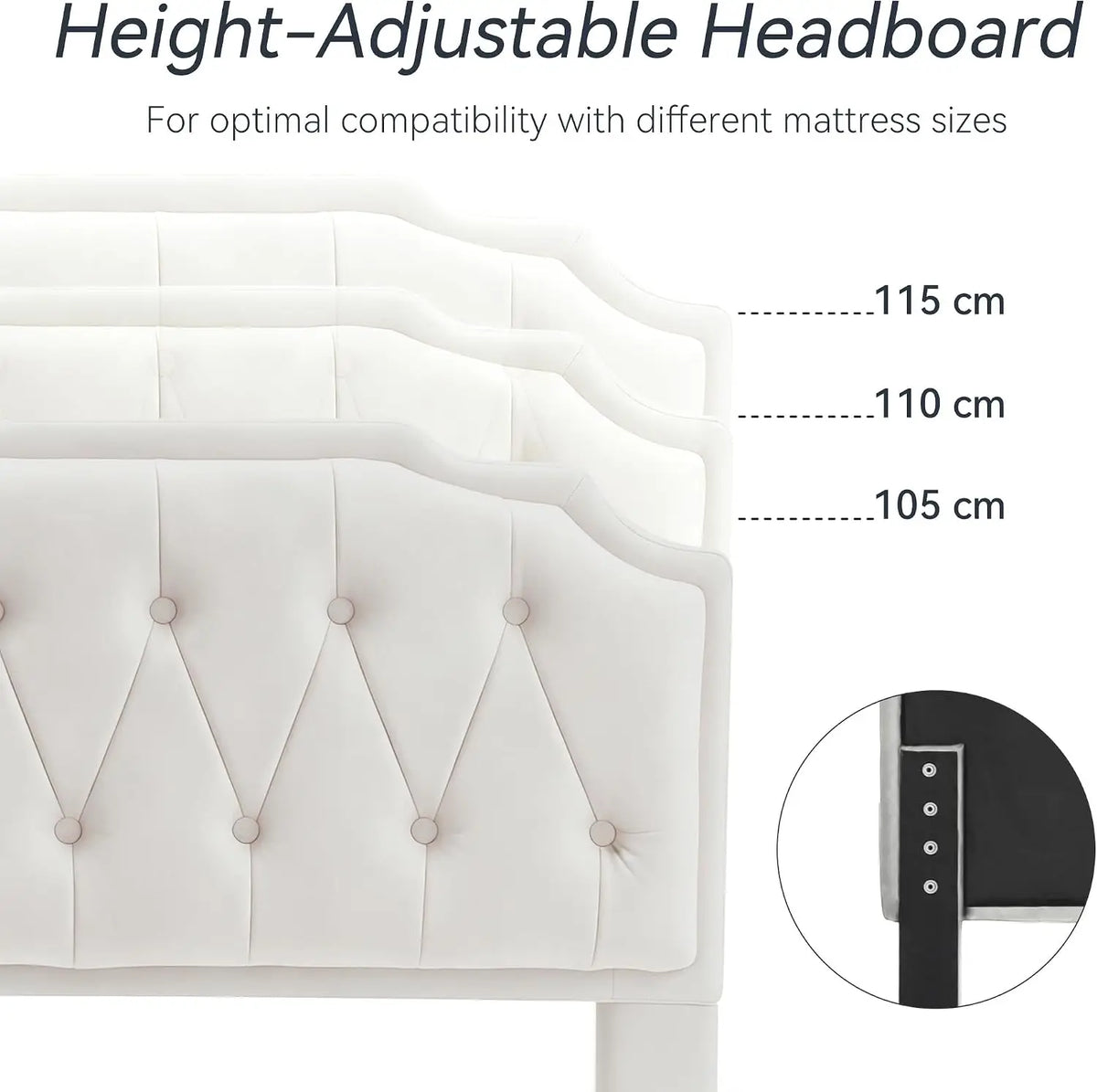Chelsey Upholstered Bed Frame with Button Tufted Headboard, Fixed-Height Design, No Box Spring Needed