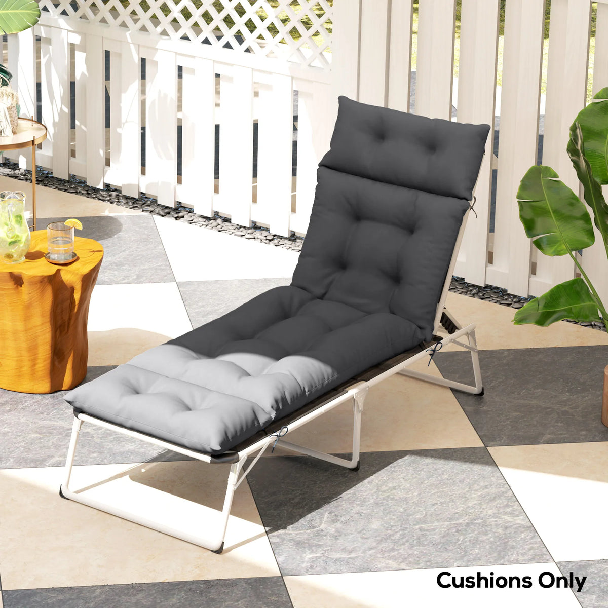 Sun Lounger Cushion Only, Garden Lounge Chair Cushion, 190 x 56 x 10cm, Dark Grey