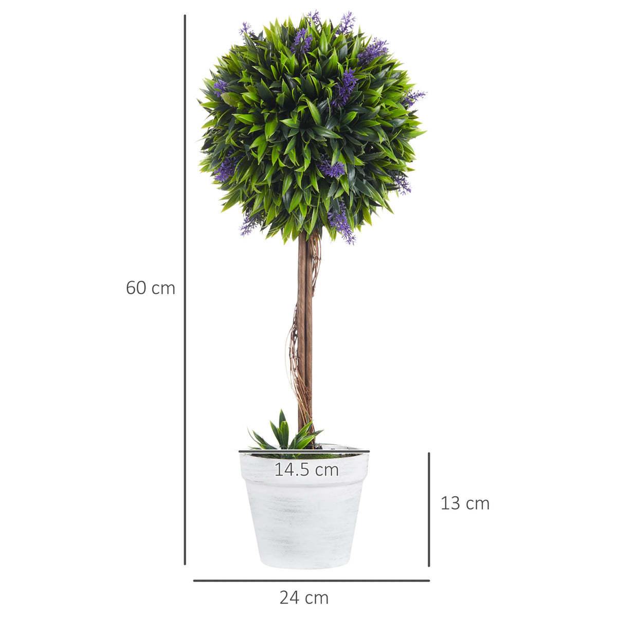 Set of 2 Artificial Ball Trees with Lavender Flowers 60cm Potted Faux Plants with Cement Soil Green