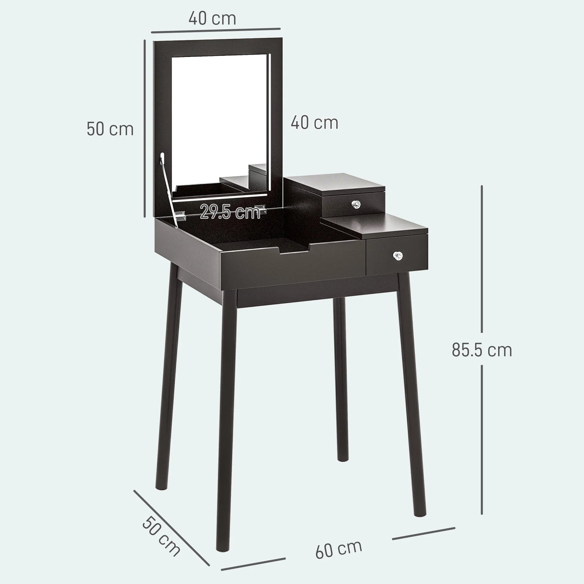 Dressing Table Vanity Desk, Flip-up Mirror, 2 Drawers, Black