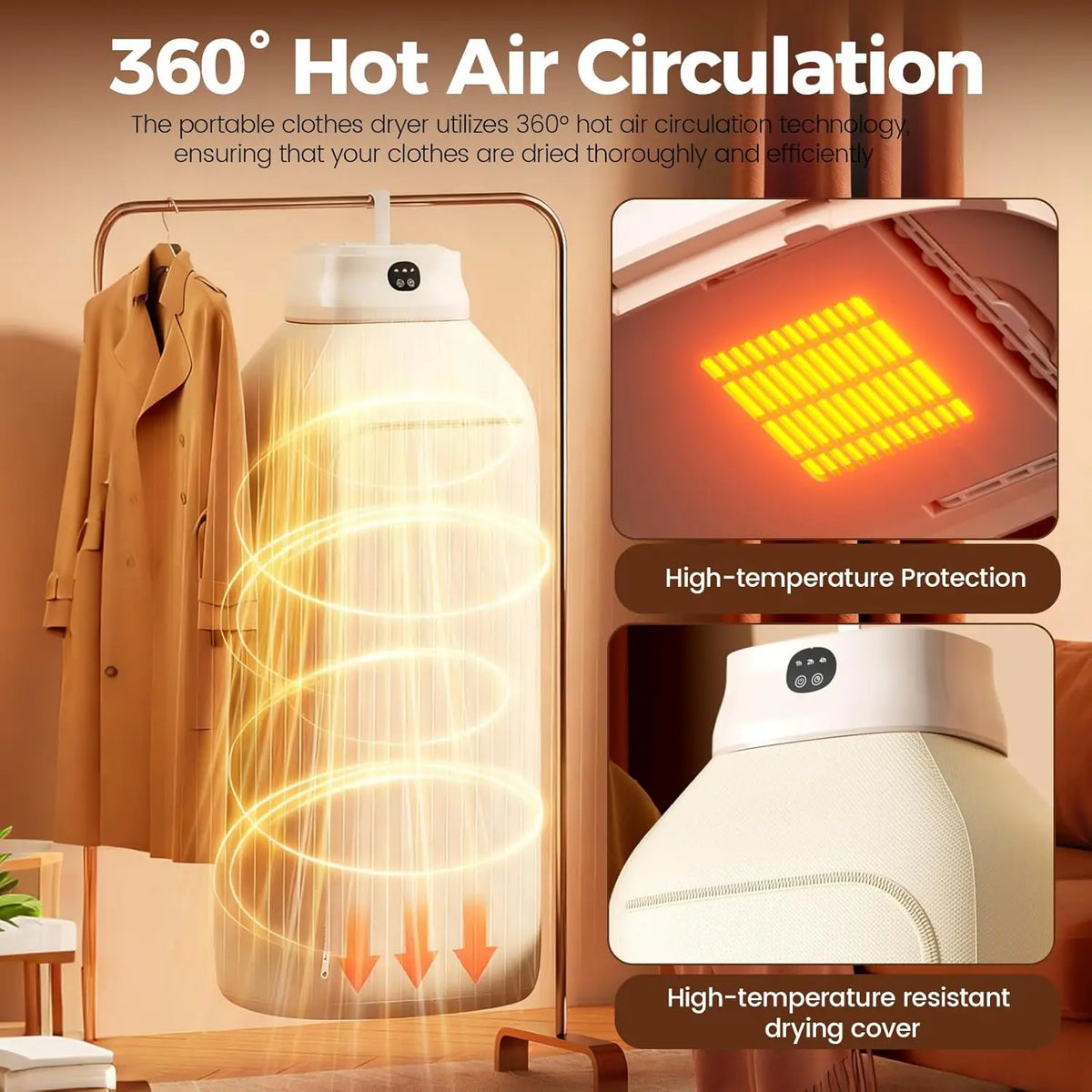 Portable Clothes Dryer with Timer and Drying Bag, Compact Electric Dryer for Travel and Small Spaces