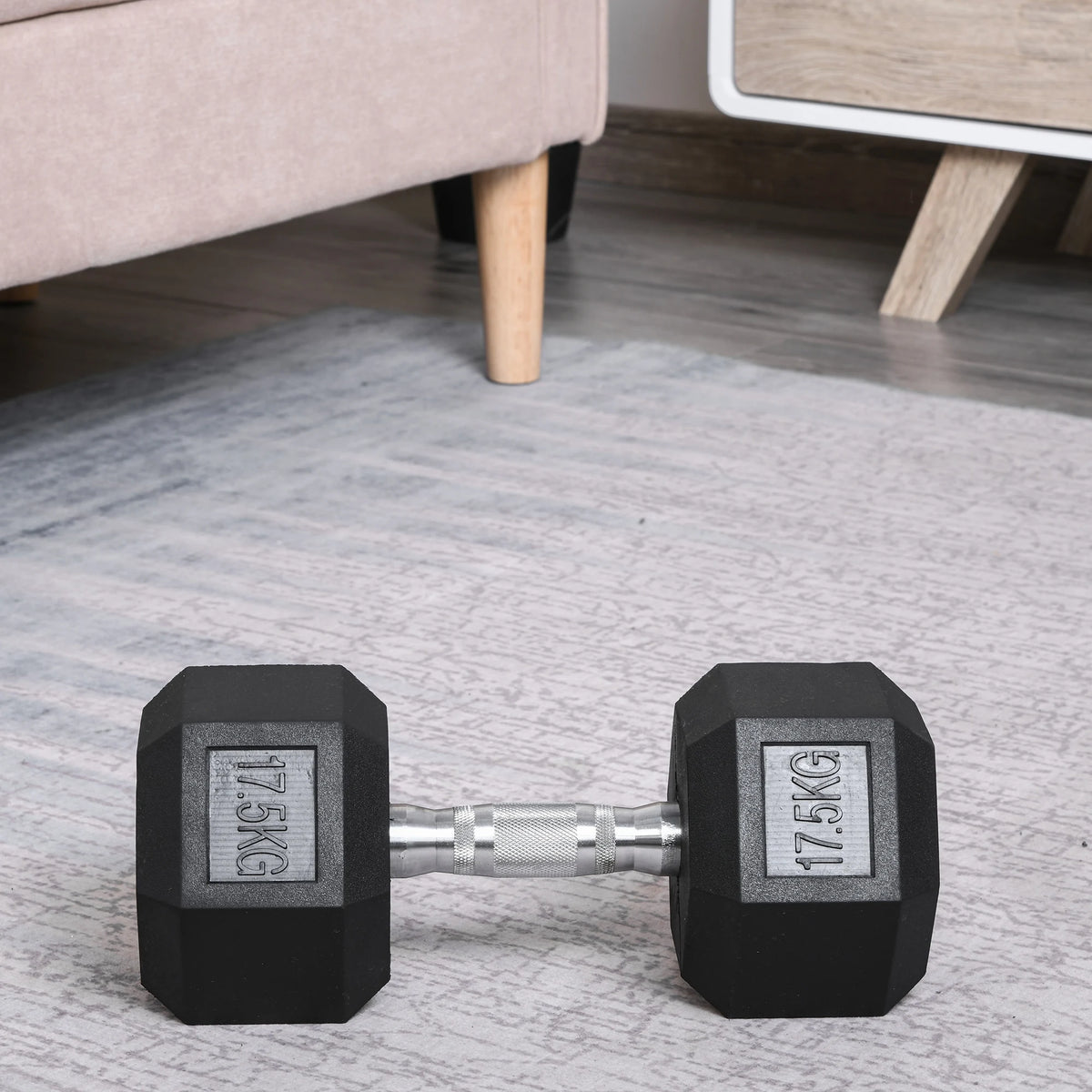 17.5kg Single Rubber Hex Dumbbell, Portable Hand Weight for Home Gym