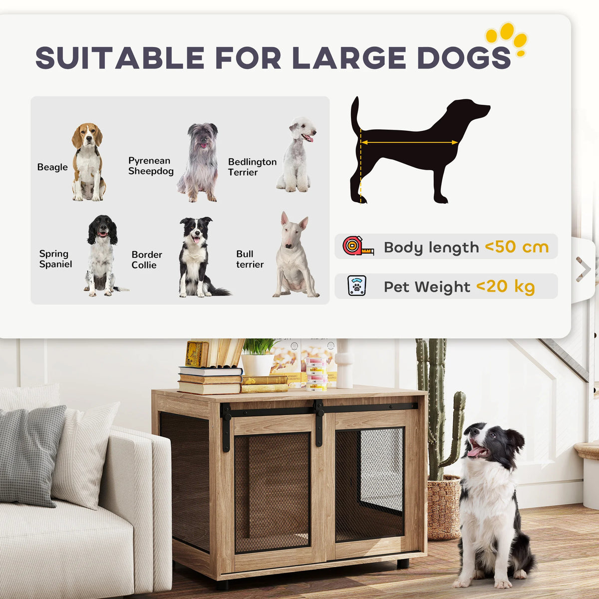 Dog Crate Furniture with Sliding Door, Walnut Brown