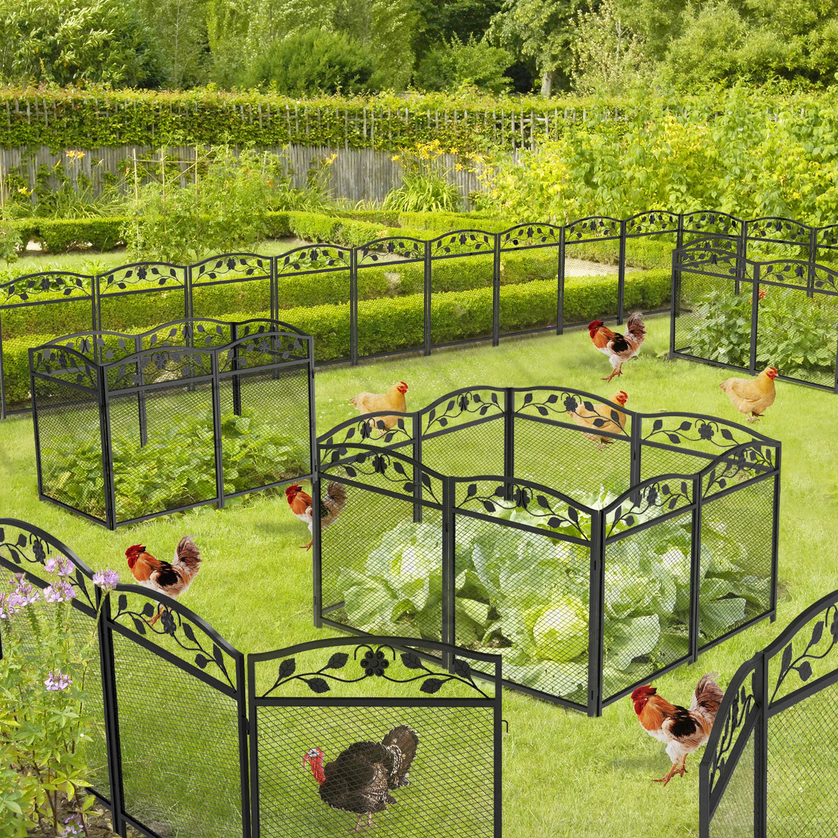 BINGOPAW 5 Panel Heavy Metal Dog Playpen Garden Fence 43.3 Inch with Safety Latch Indoor Outdoor