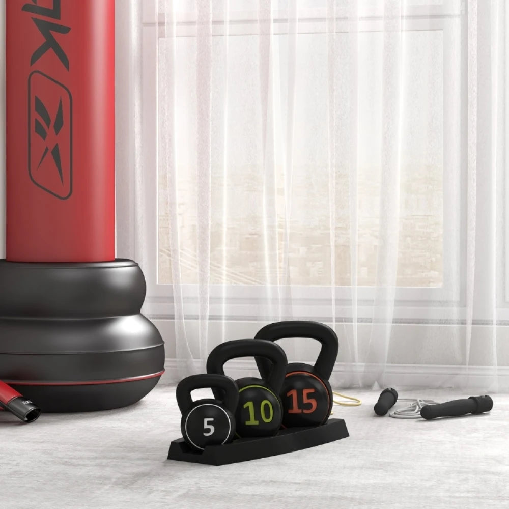3 Piece Kettlebell Set 5lb 10lb 15lb 2.2kg 4.5kg 6.8kg with Storage Tray Flat Base Plastic Cover