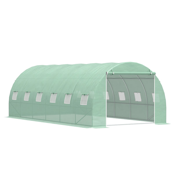 6 x 3m Walk-In Polytunnel Greenhouse with Zipped Roll-Up Door, Green