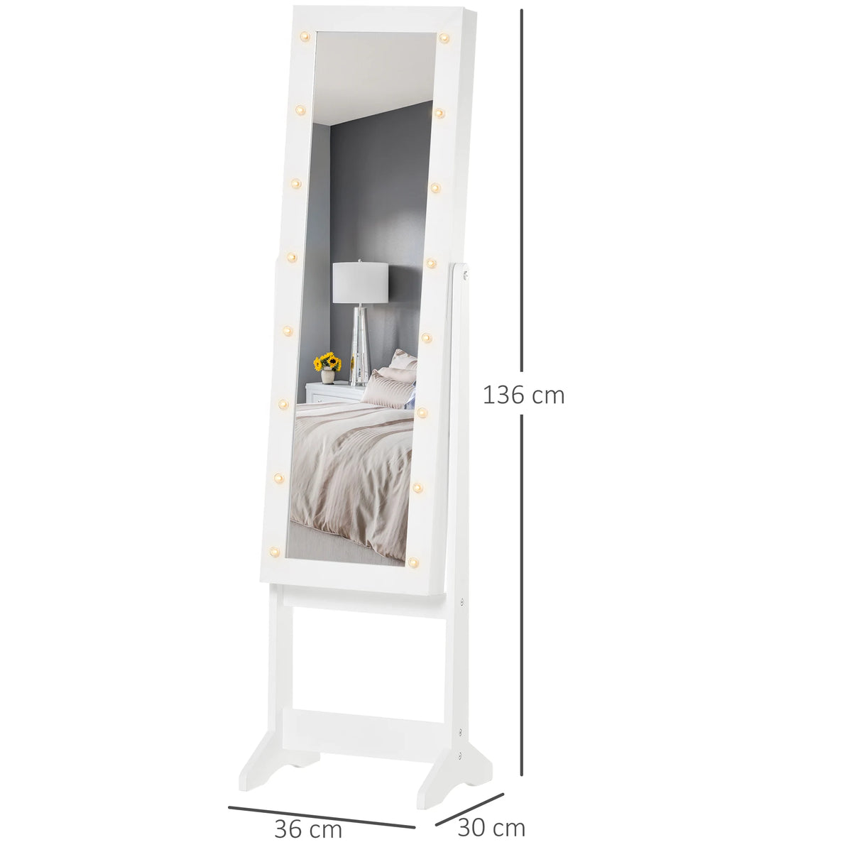 Freestanding LED Mirrored Jewellery Cabinet with Full-Length Mirror, White