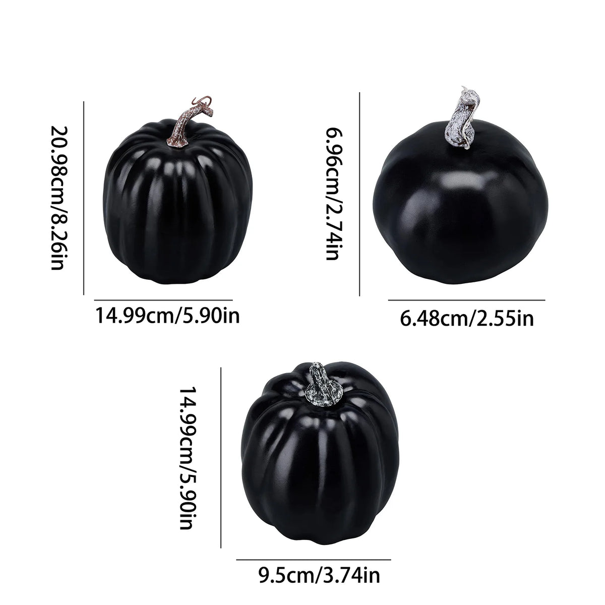 Artificial Pumpkins Set of 7, Black Halloween and Autumn Table Decorations