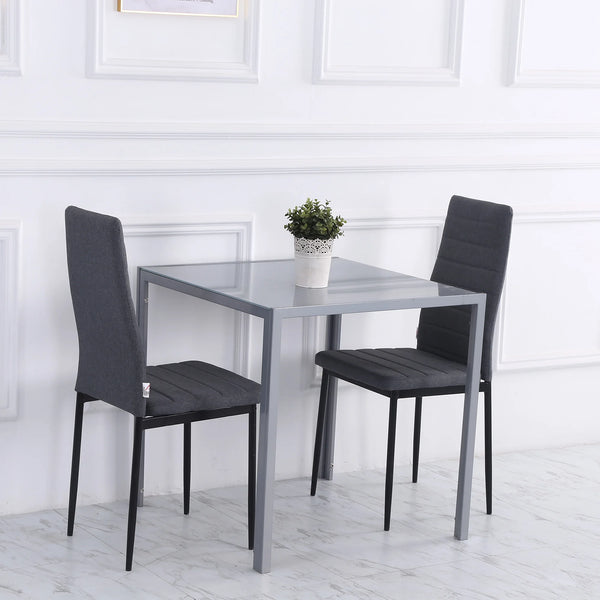 Square Dining Table with 6mm Tempered Glass Top Powder Coated Steel Legs Seats 2-4 for Kitchen