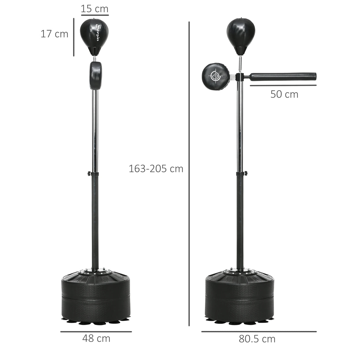 Free Standing Boxing Speed Bag with Reflex Bar and Adjustable Stand, 163-205cm