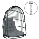 Rattan Egg Swing Chair with 10cm Cushion, 360° Swivel Hook, Foldable Basket and Installation Kit