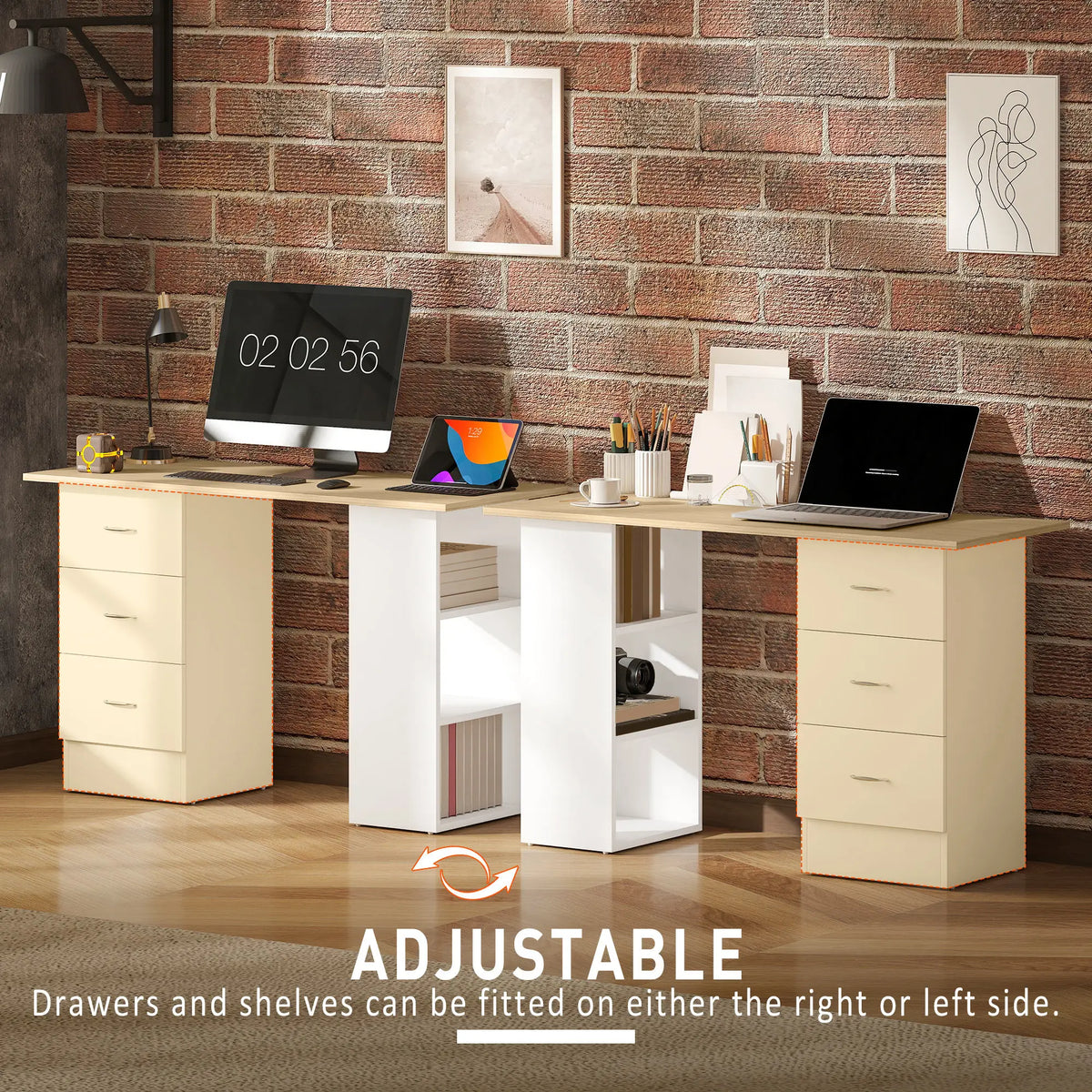 Computer Desk 120x49x72cm with 3 Drawers and 3 Open Shelves Reversible MDF Study Table Natural