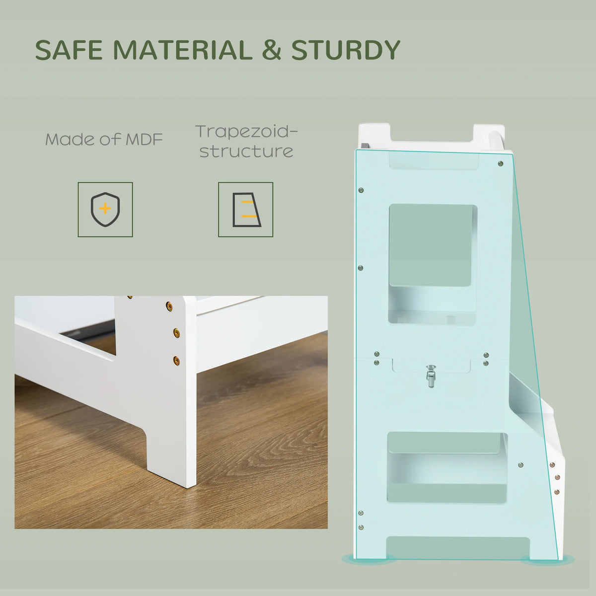 2 in 1 Kids Kitchen Step Stool with Safety Rail Converts to Table and Chair with Chalkboard MDF White