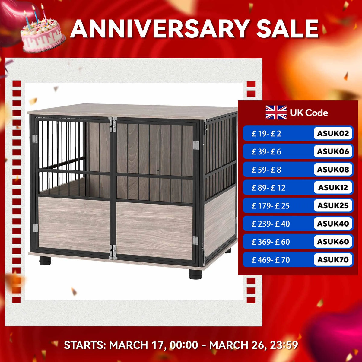 Dog Crate Furniture, Dog Cage End Table Indoor w/ Doors, Cushion