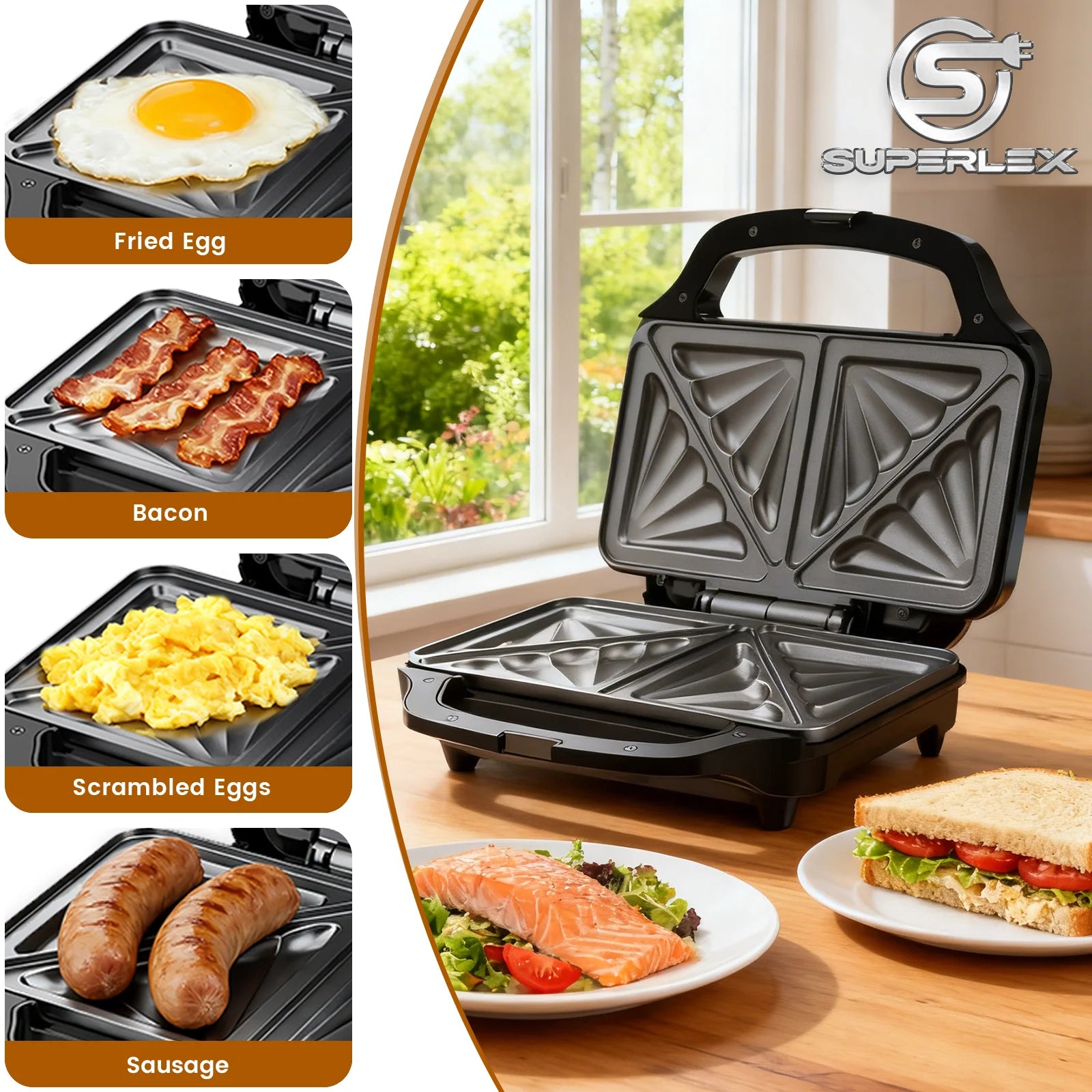 900W Stainless Steel Sandwich Maker XL Deep Fill 4 Slice Toastie Maker with Non-Stick Plates and Indicator Lights