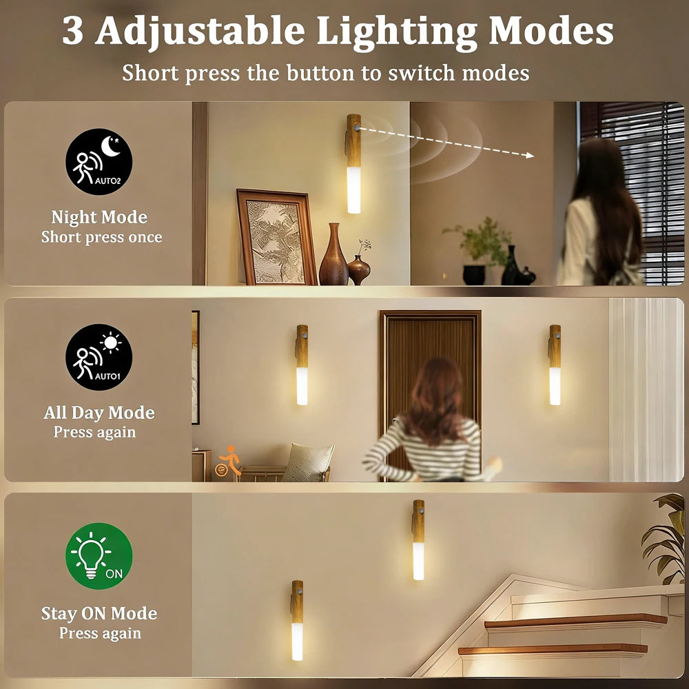 4 Pack Motion Sensor Night Light LED Rechargeable Wireless Wall Lamp Dimmable for Hallway Bedroom Stairs Cabinet