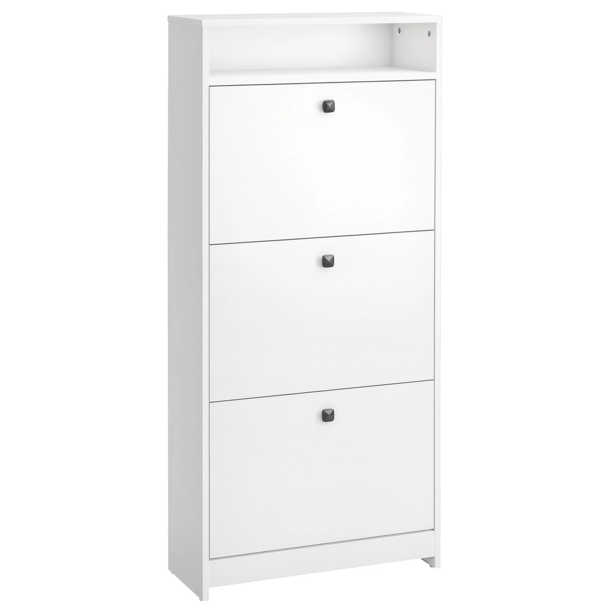 Shoe Cabinet with 3 Flip-Down Drawers and Top Shelf, Holds 18 Pairs, White