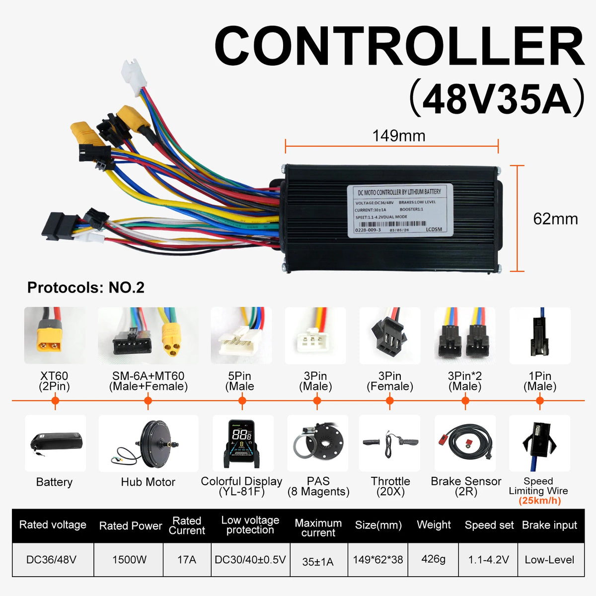48V 1500W Rear Hub Motor E-Bike Conversion Kit with Tyre, Optional 48V 20Ah Battery, 26", 27.5" and 28"/29"/700C