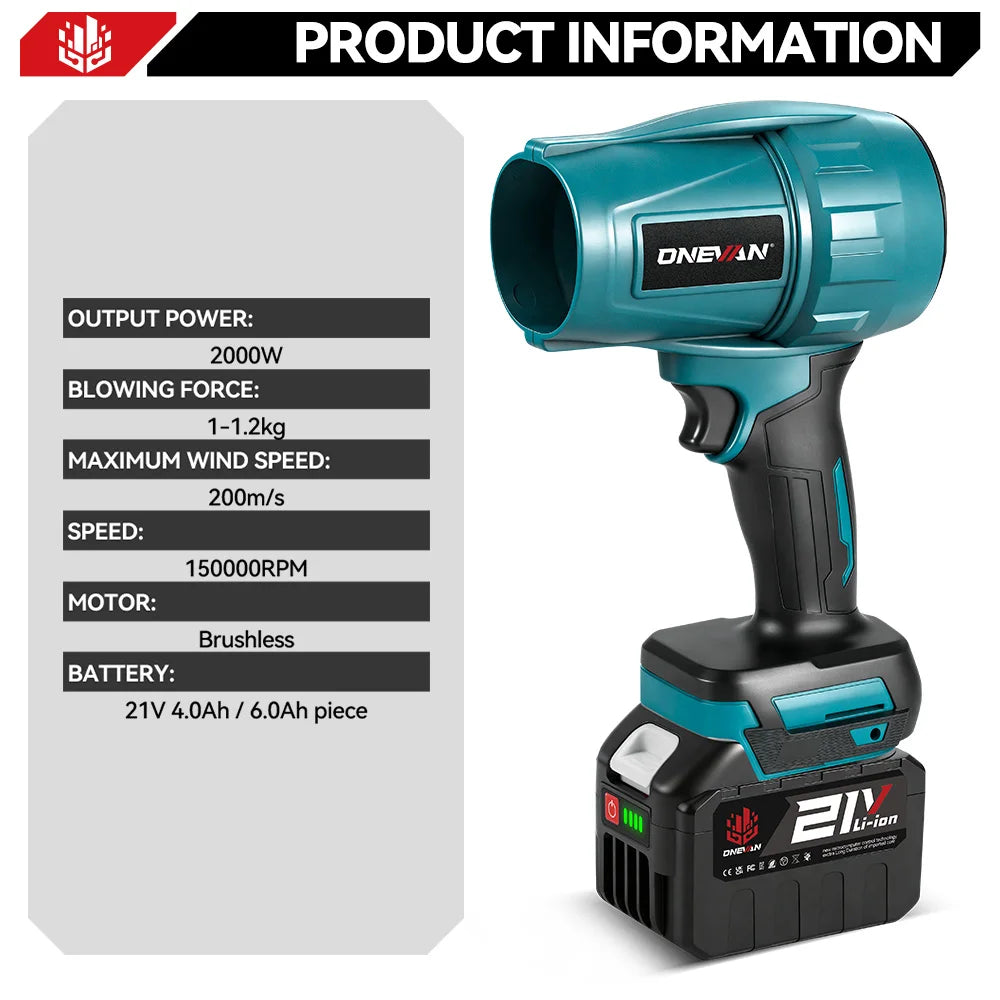 Brushless Cordless Turbo Jet Blower 2000W, Compatible with Makita 18V Batteries