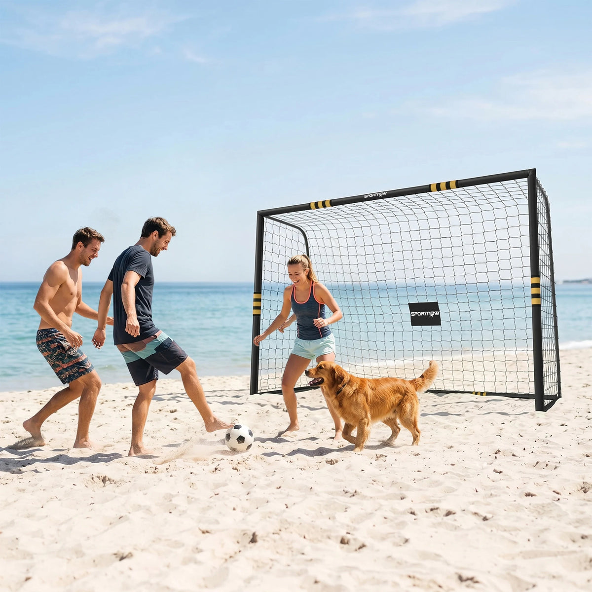 10 x 6.5ft Football Goal with Net, Ground Stakes and EPE Padding, Black and Yellow