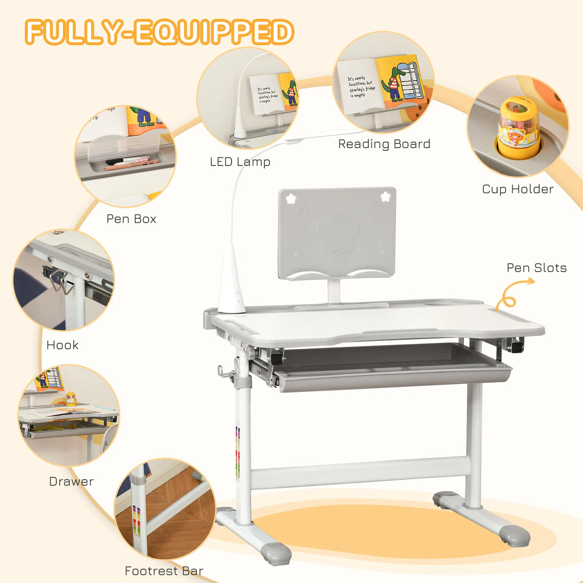 Height Adjustable Kids Desk and Chair Set with USB Lamp