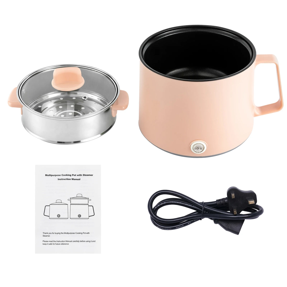 1.7L Electric Hot Pot with Steamer, 2-Layer Mini Cooker for Noodles, Soup and Porridge