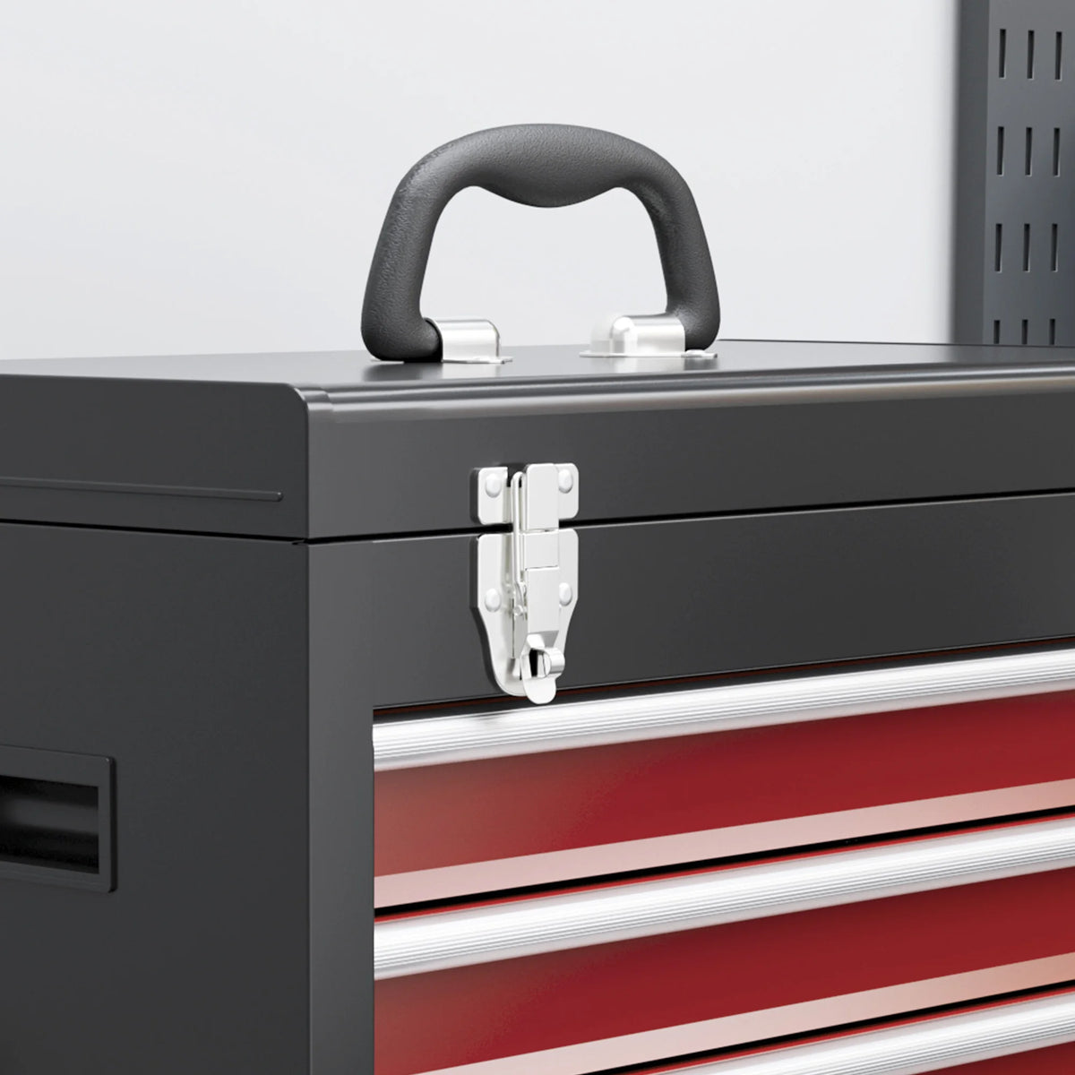 Rolling Tool Cabinet with Top Chest, 5 Drawers and Lockable Cupboard, Red and Black