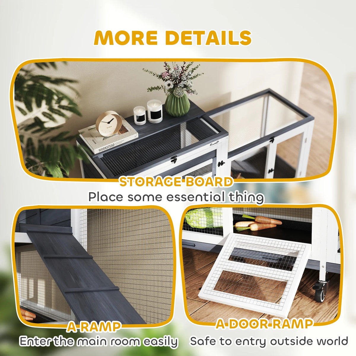 2 Tier Rabbit Hutch with Run, Wheels, 2 Openable Top, 3 Plastic Trays