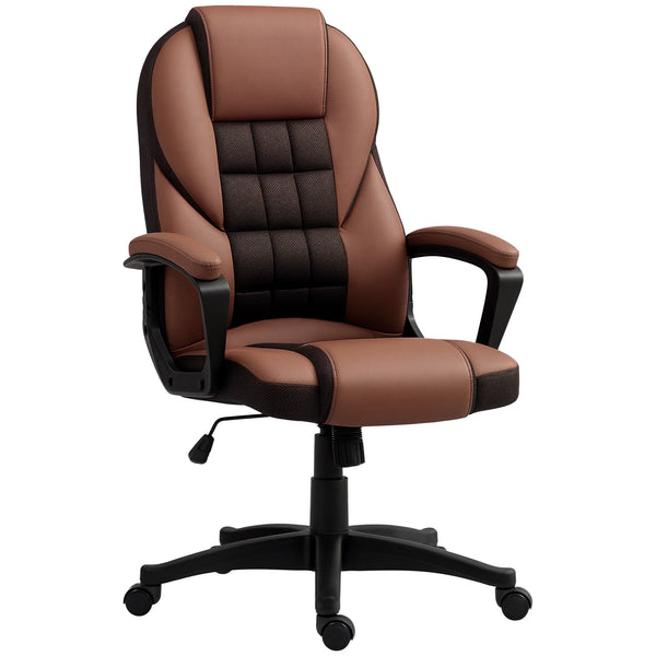 Executive Office Chair High Back with Mesh Back Panel Tilt Function 48-58cm Height 120kg PU Castors Brown