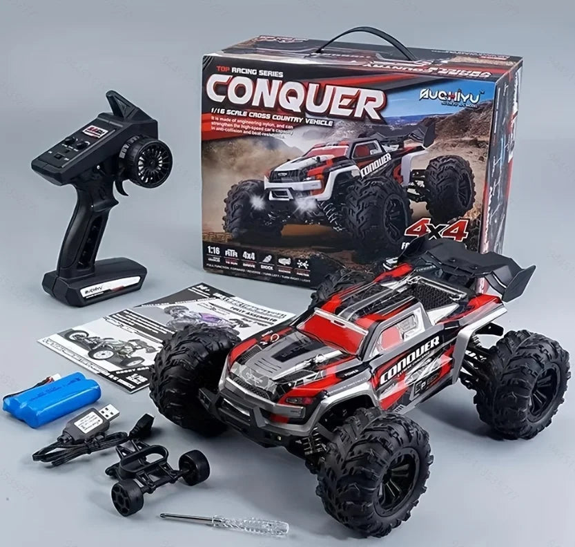 1:16 Scale 4WD RC Car 50km/h High Speed Off-Road Monster Truck with LED Lights Drift and Remote Control for Boys