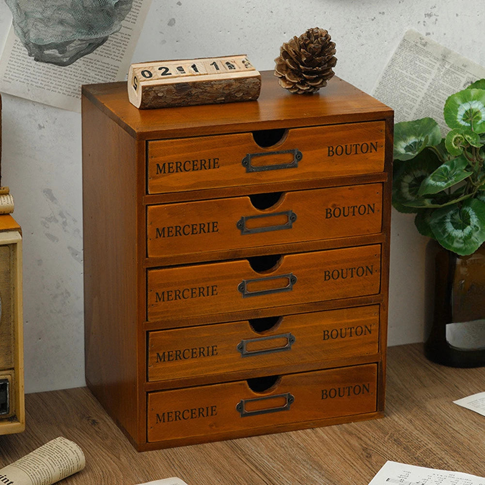 5 Layer Vintage Stackable Drawer Desktop Storage Cabinet Jewellery Organiser for Office Vanity Dormitory
