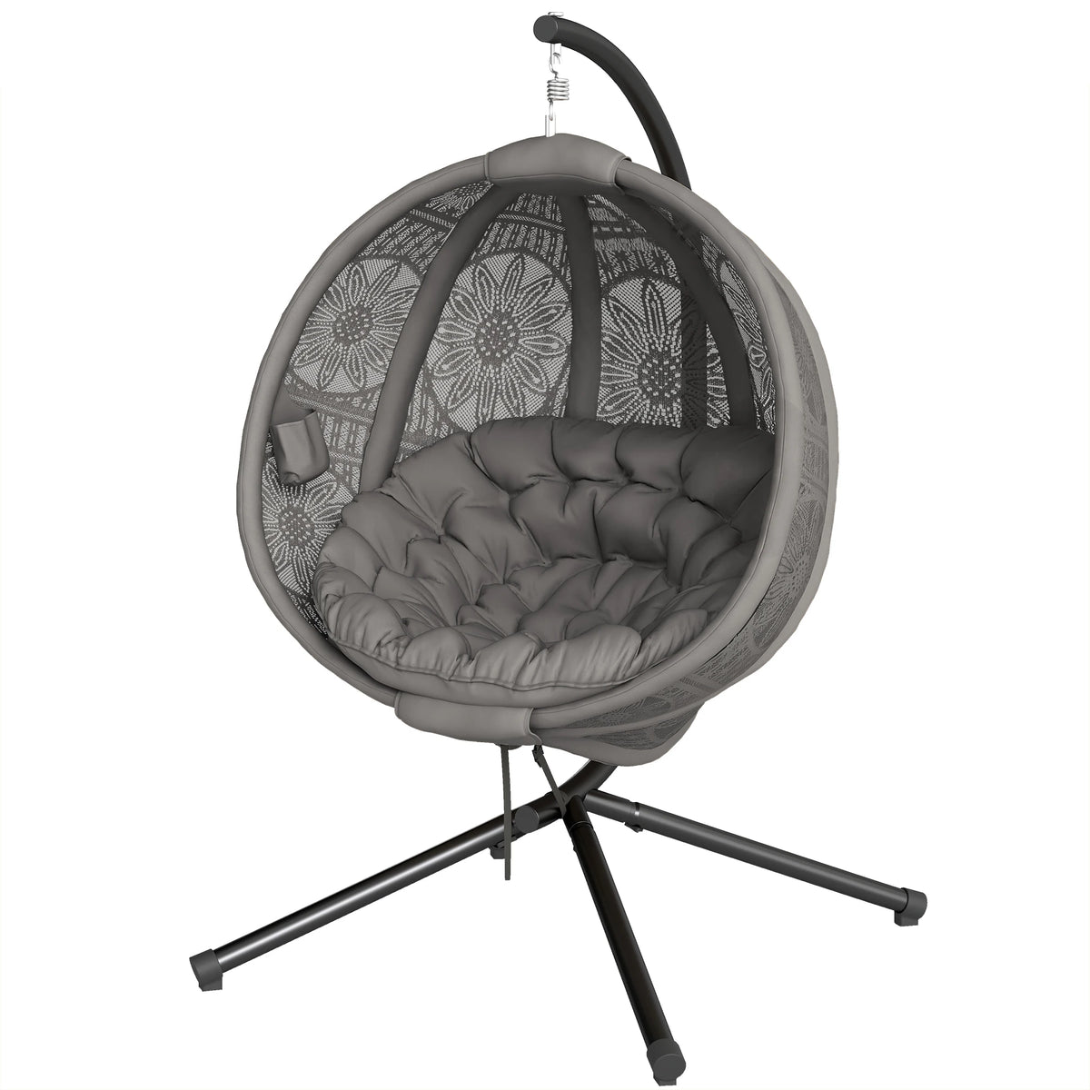 Cushioned Hanging Swing Chair with Metal Stand and Side Pocket