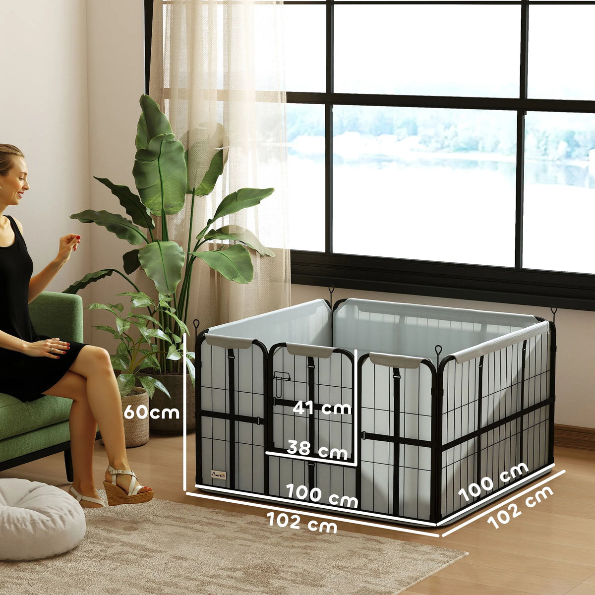 Dog Whelping Box with Washable Pad and Windproof Cover, Black