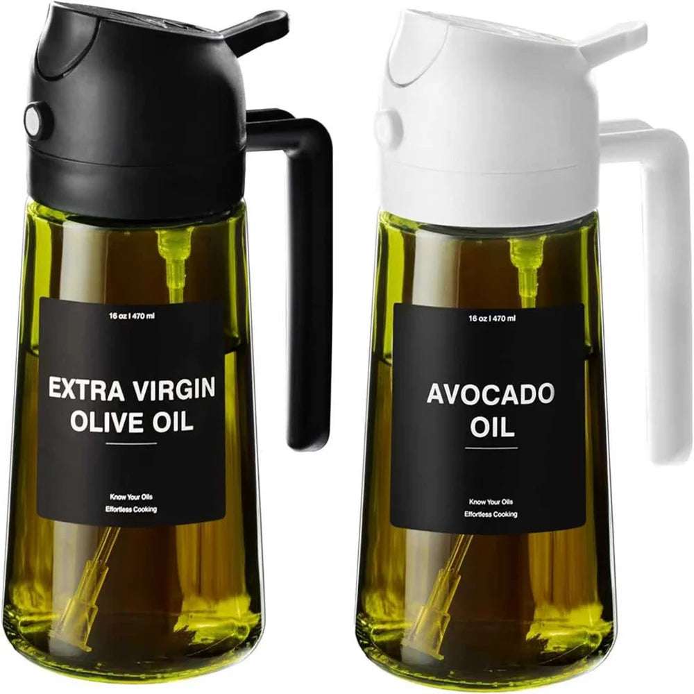 2-in-1 Glass Olive Oil Sprayer & Dispenser | 470ML Borosilicate Spray Bottle for Cooking