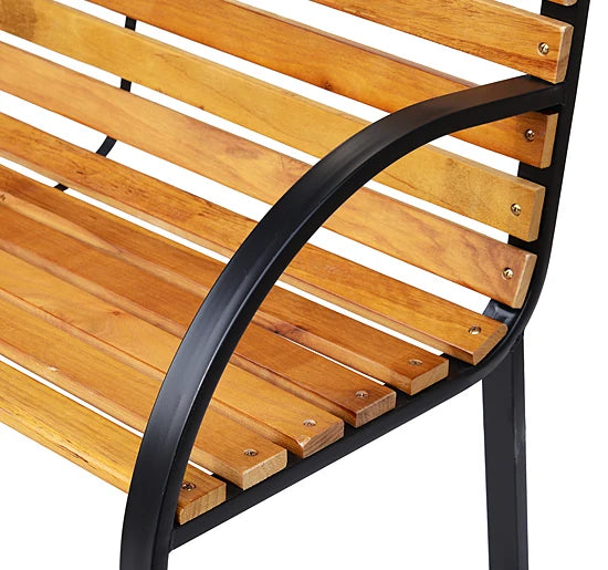 Wooden Garden Bench Park Chair 2 Seater Love Seat Chair Outdoor Patio Porch Furniture w/ Sturdy Steel Frame