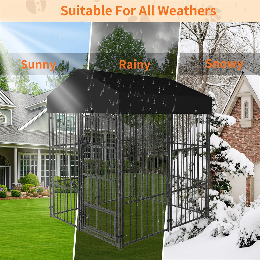 BORWART Heavy Duty Large Dog Kennel Playpen with Roof Cover XS S L Sizes Metal Cage Outdoor Indoor