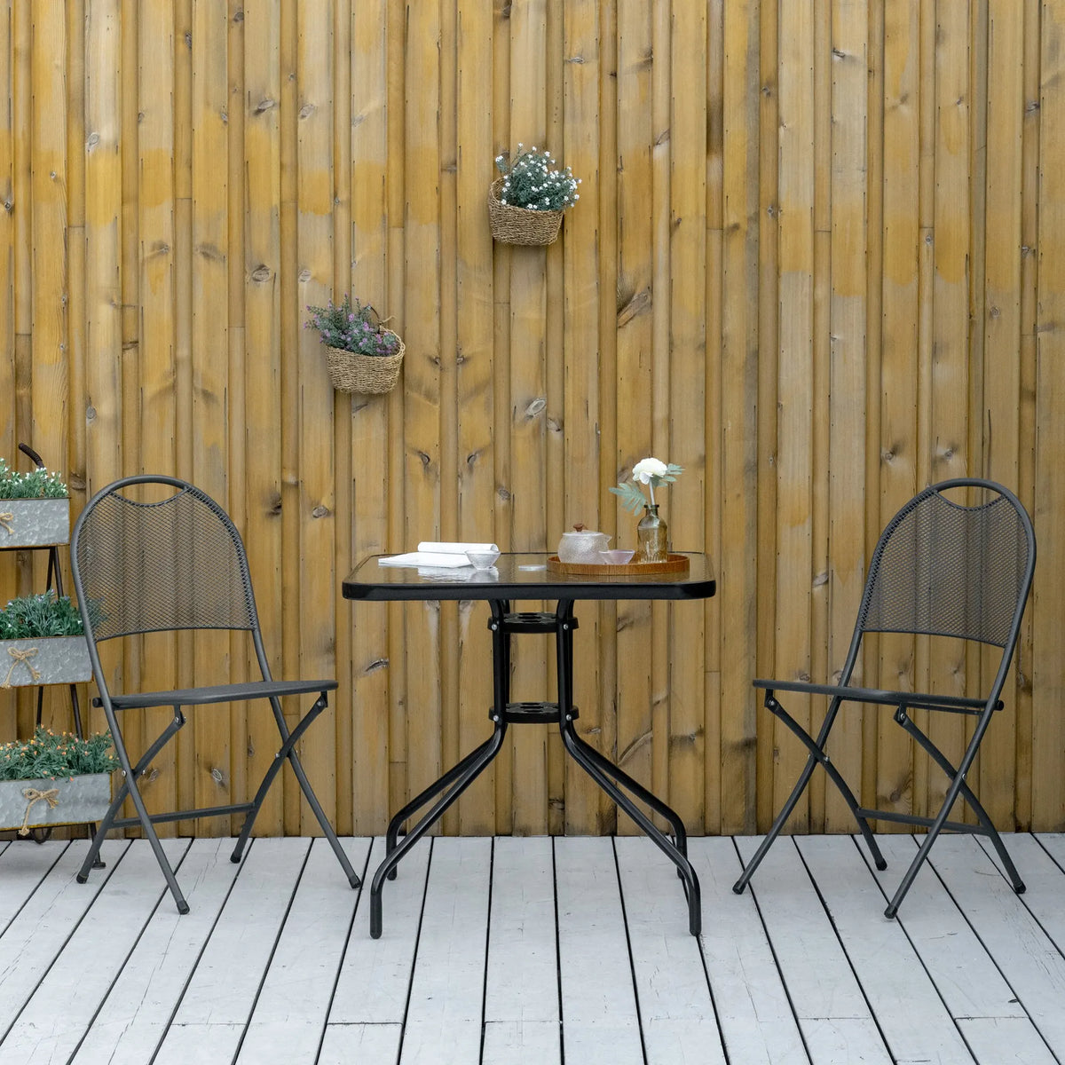 Square Patio Table, Tempered Glass Top, Garden Dining & Coffee Table
