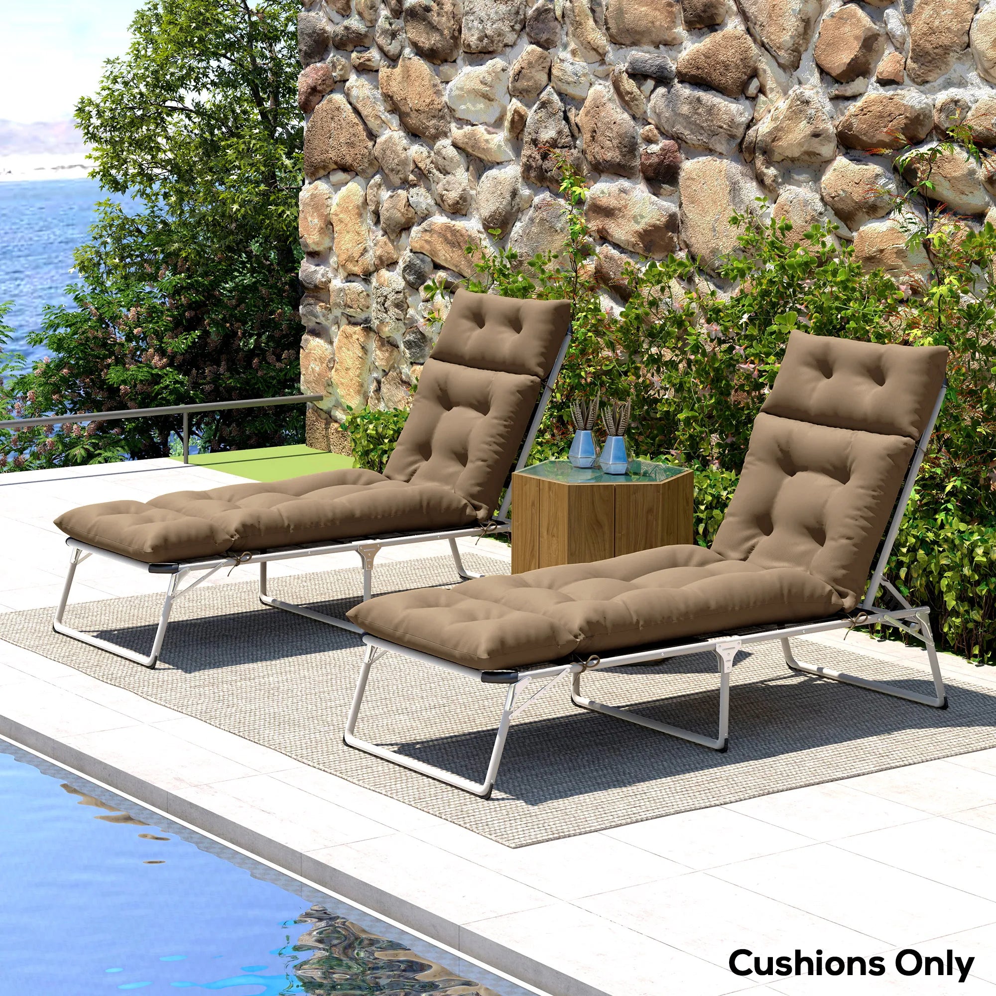 Set of 2 Sun Lounger Cushions with UPF20+ Coating, PP Foam Filling and Anti-Slip Ties