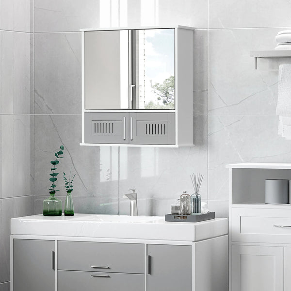Bathroom Mirror Cabinet with Double Mirrored Doors and Vented Lower Shelf