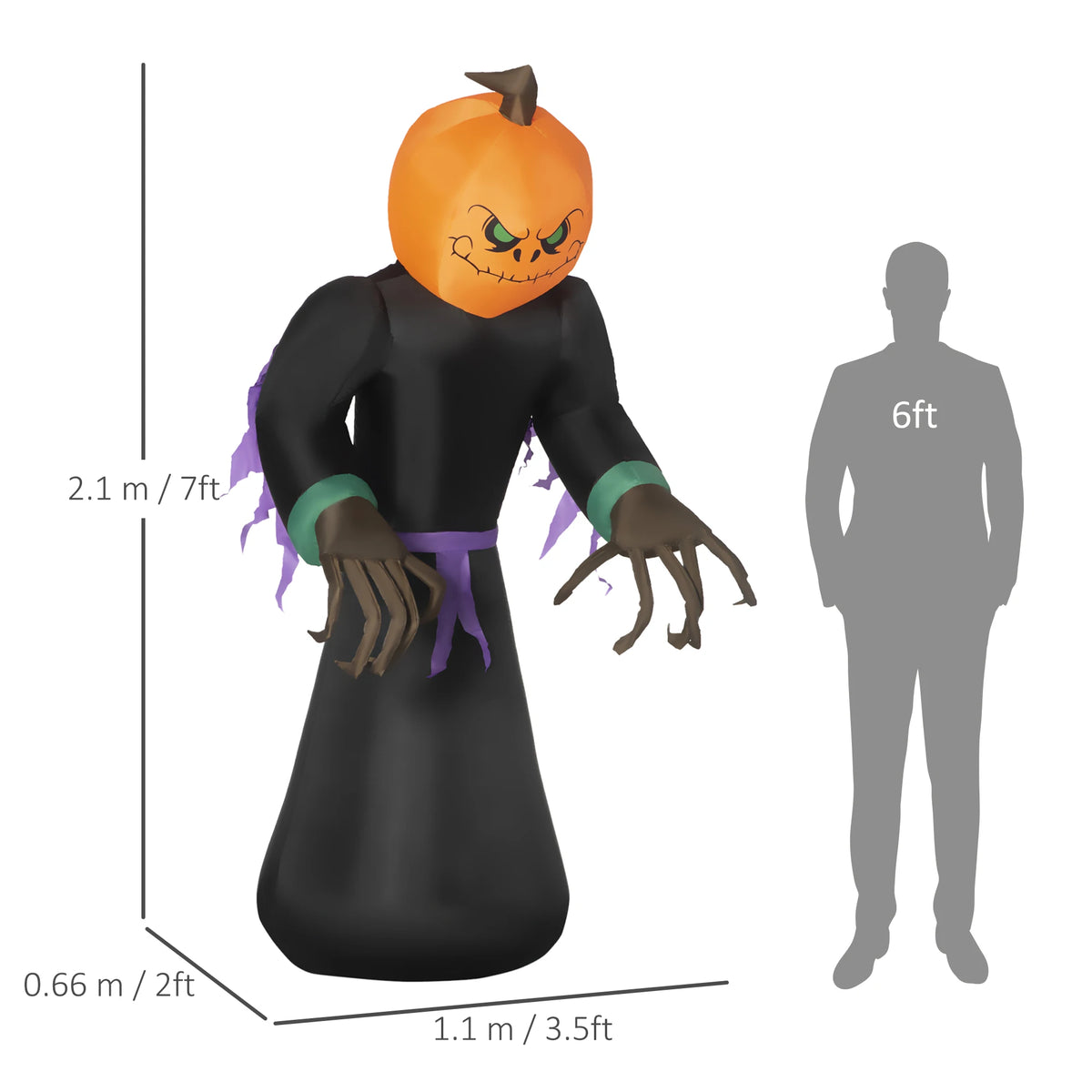 Inflatable Pumpkin Reaper Halloween Decoration, 2.1m Light-Up Garden Display