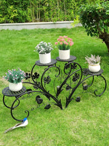 4 Tier Rustproof Metal Plant Stand 45x21x42.5cm White Black 5kg per Tier for Garden Balcony Office