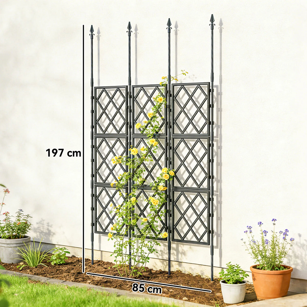 Foldable Garden Trellis for Climbing Plants, 85 x 197cm, Black
